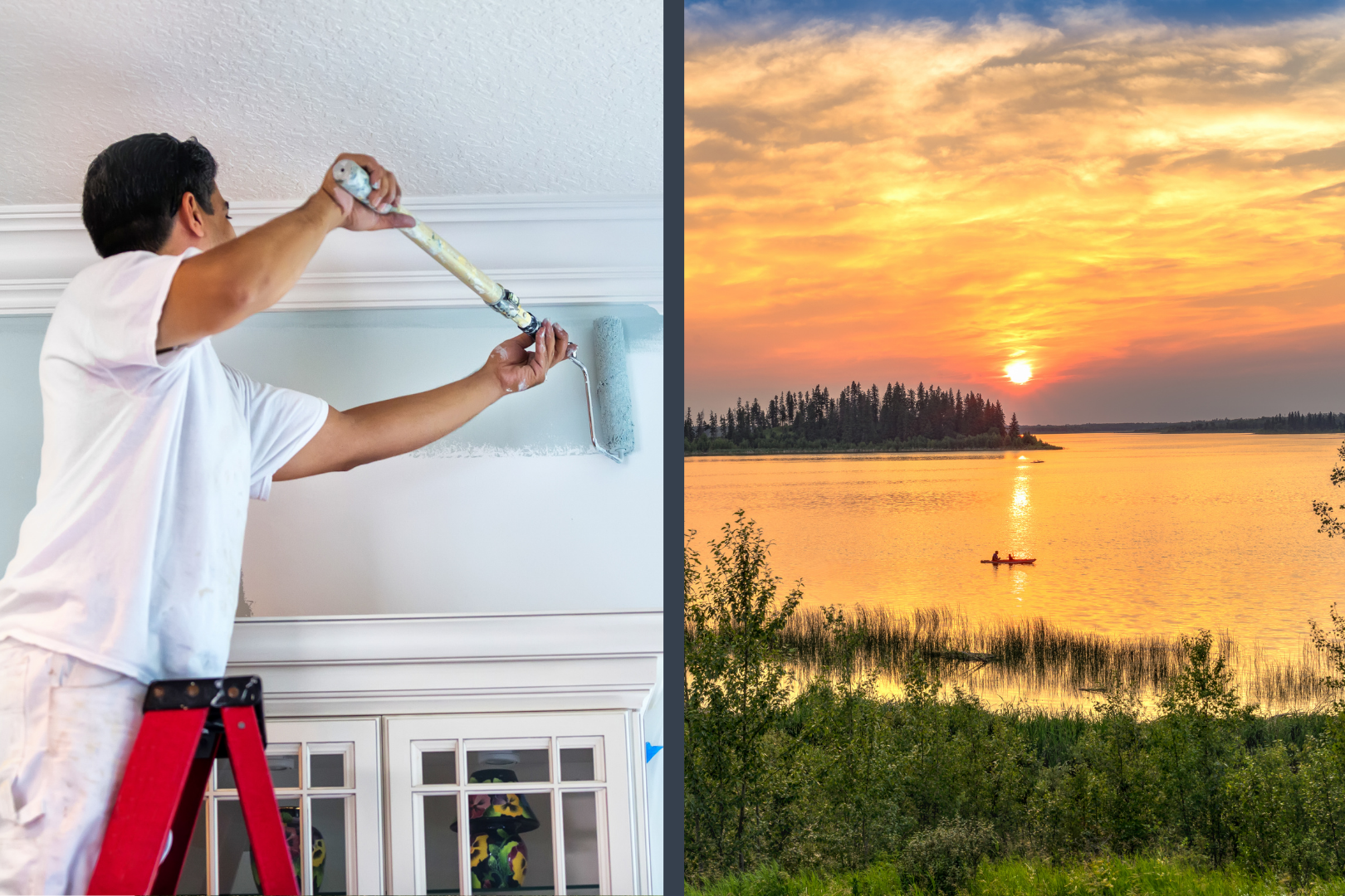 professional painter and sunset