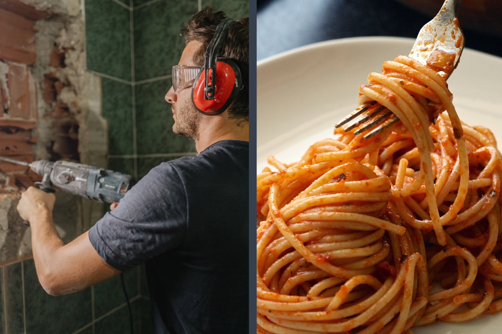 man renovating a house and pasta