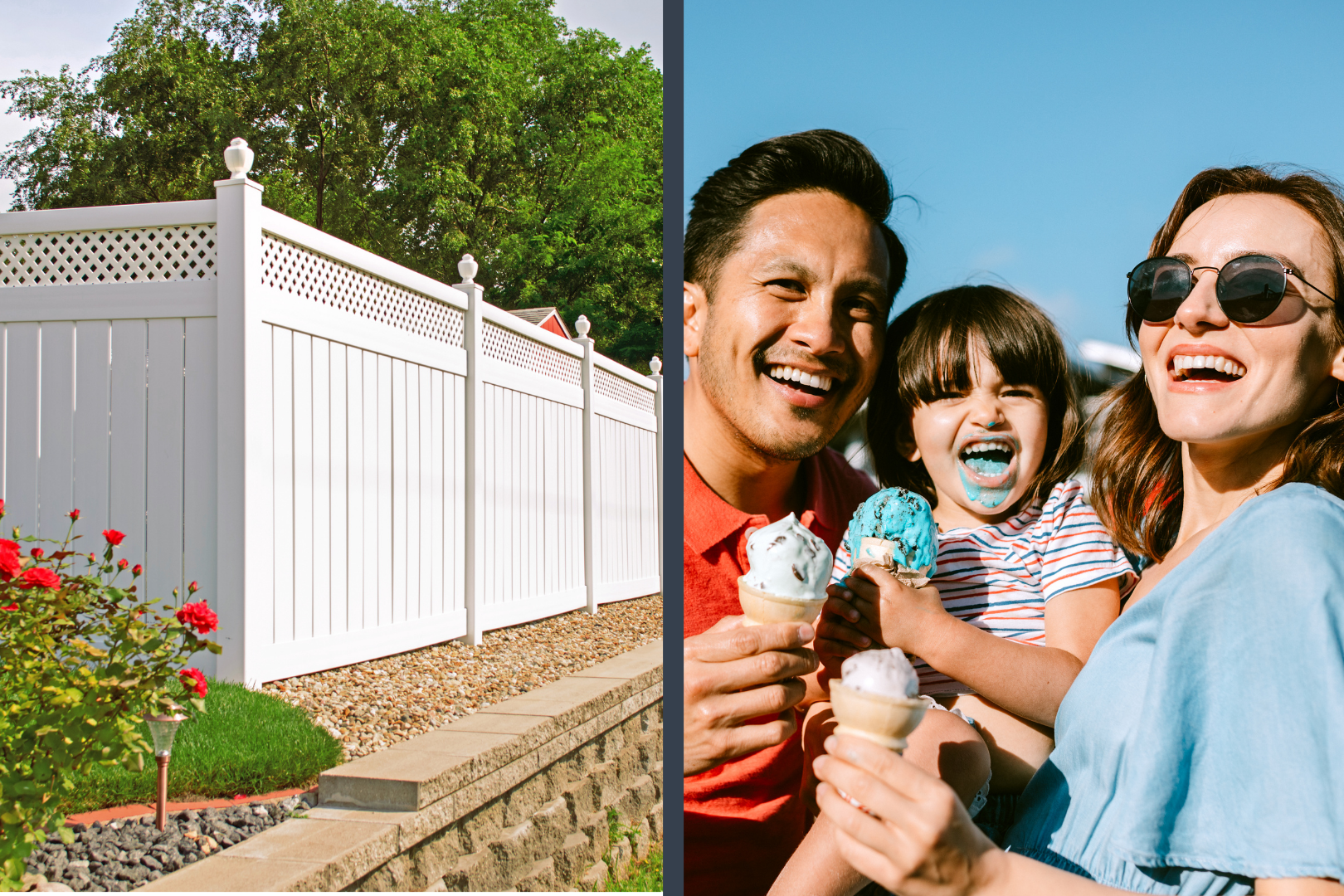 vinyl fencing & family eating ice cream