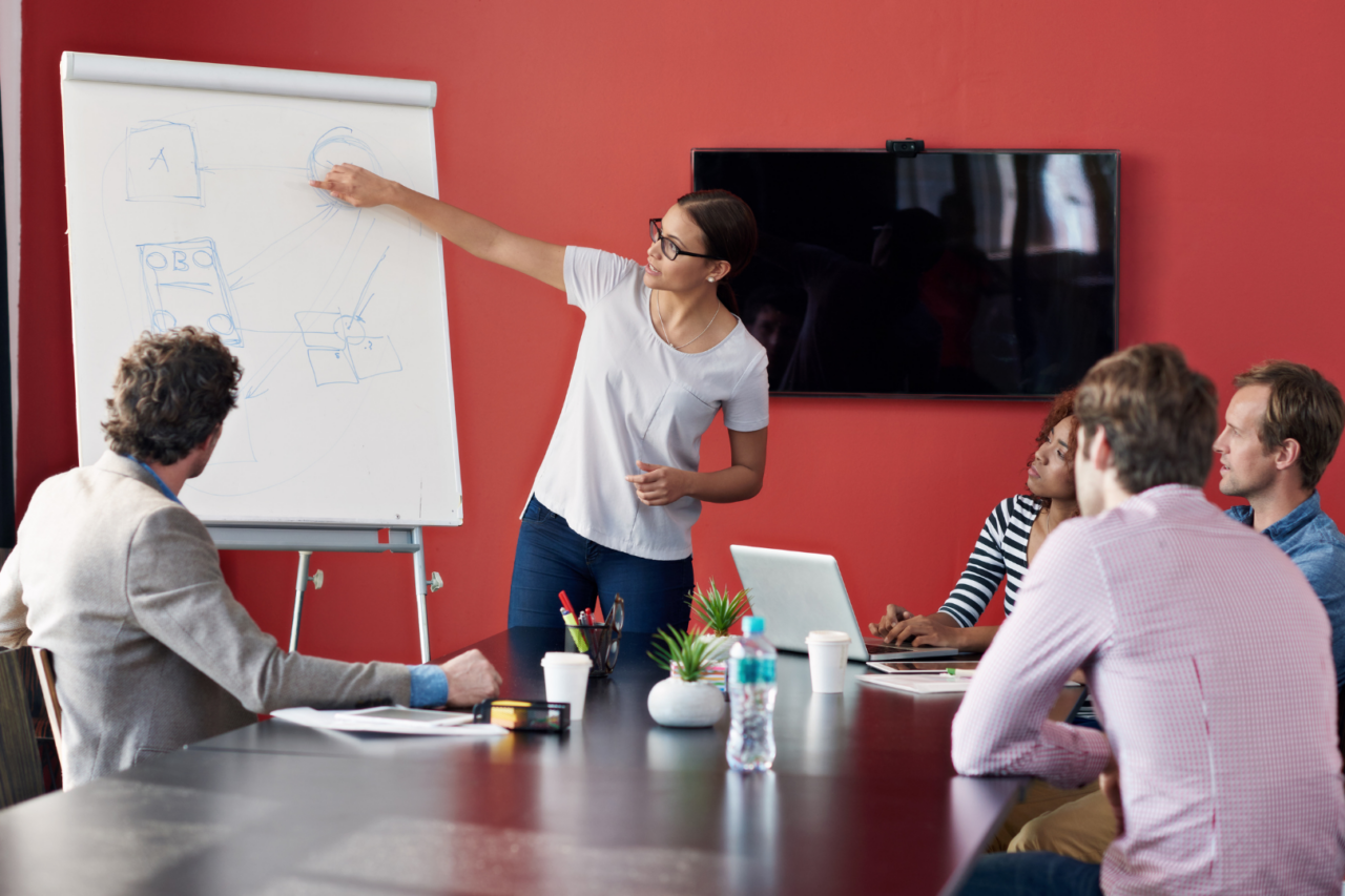 team planning in a boardroom in an office