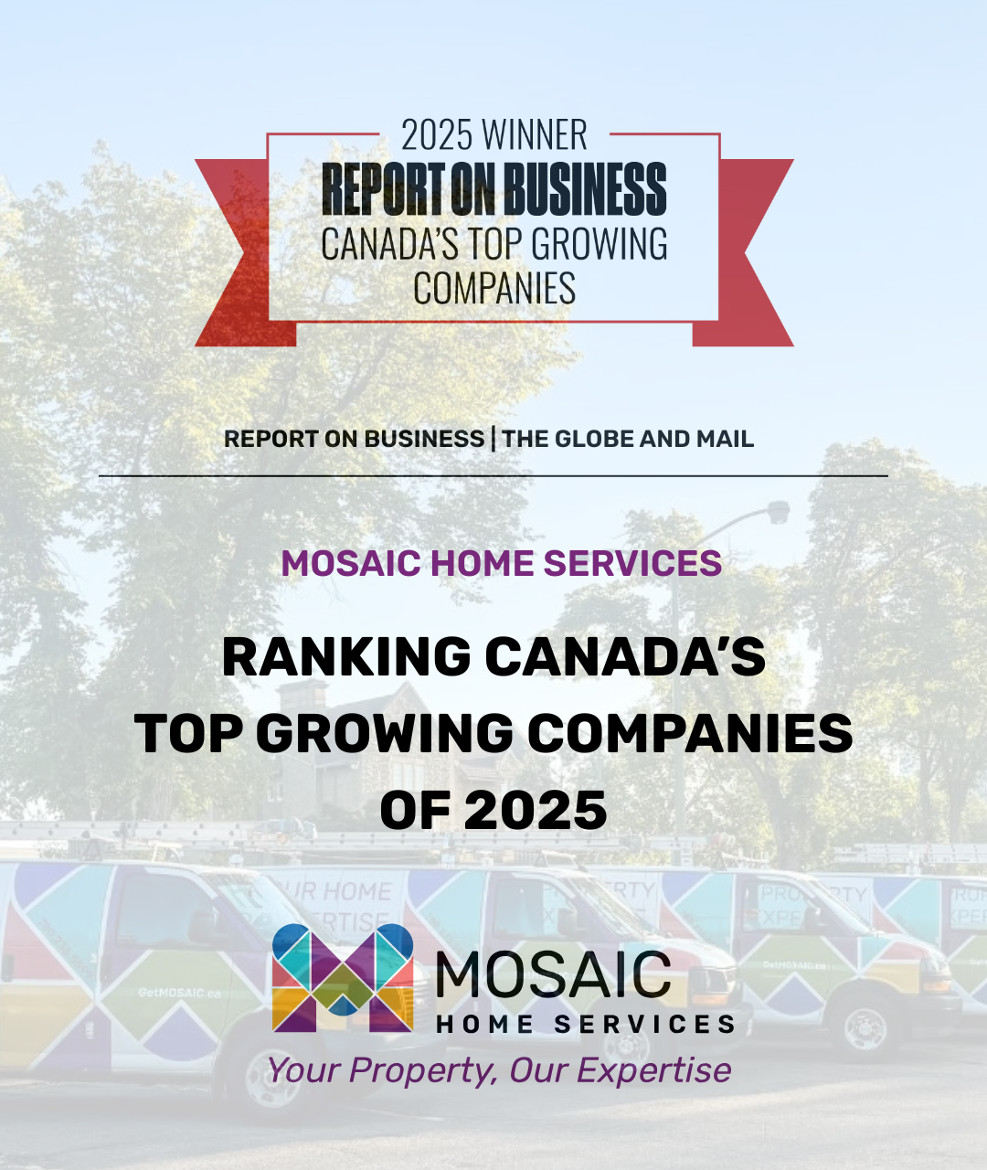 Mosaic Home Services Ranks on Canada’s Top Growing Companies 2025 List by The Globe and Mail